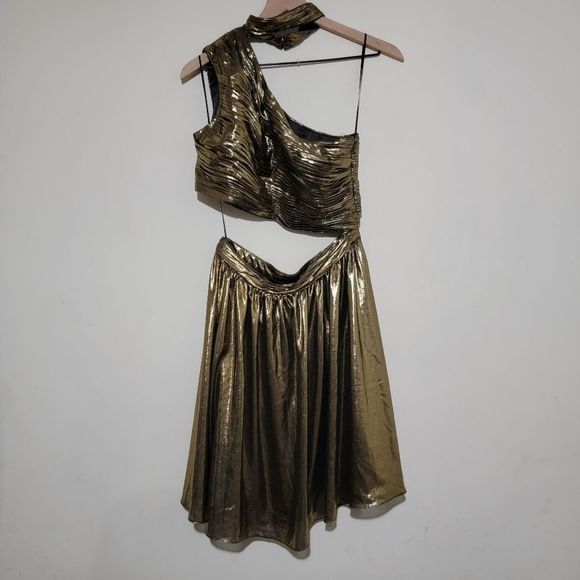 Theia Gold Metallic One-Shoulder Dress - Picture 3 of 8